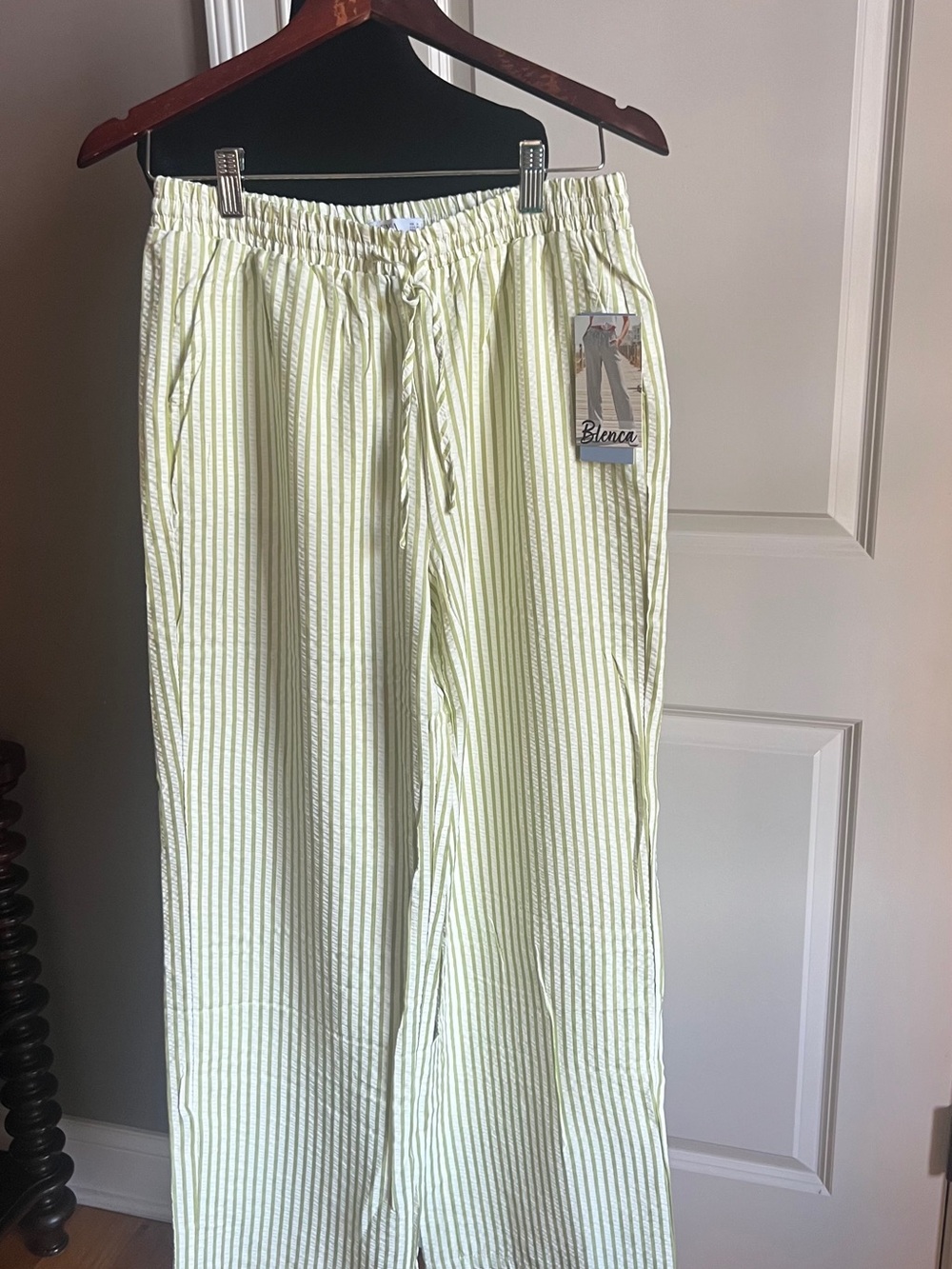 Women's Wide Leg Striped Pants in Light Green